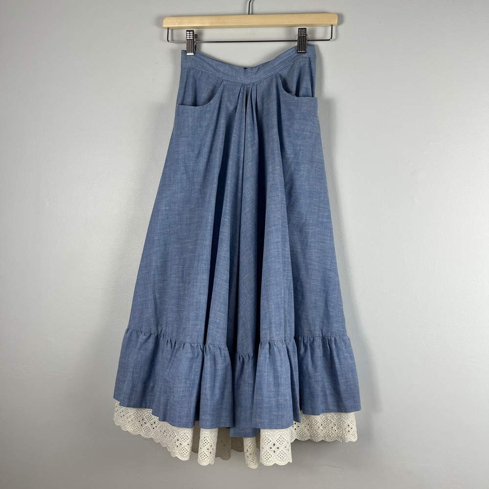 Blue Women's Skirt with Lace Hem